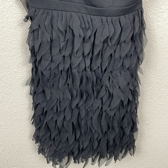 NWT Adrianna Papell Black Chiffon Feather Cocktail Dress One Shoulder Sz 6 - Picture 6 of 14